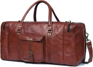 Leather Duffle Bag for Men Multi Pockets, Brown (20 inch)