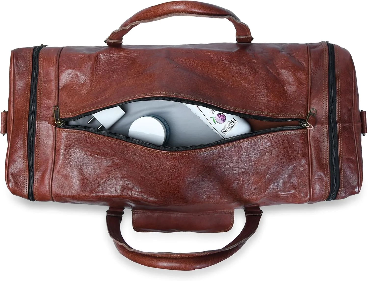 Leather Duffle Bag for Men Multi Pockets, Brown (20 inch)