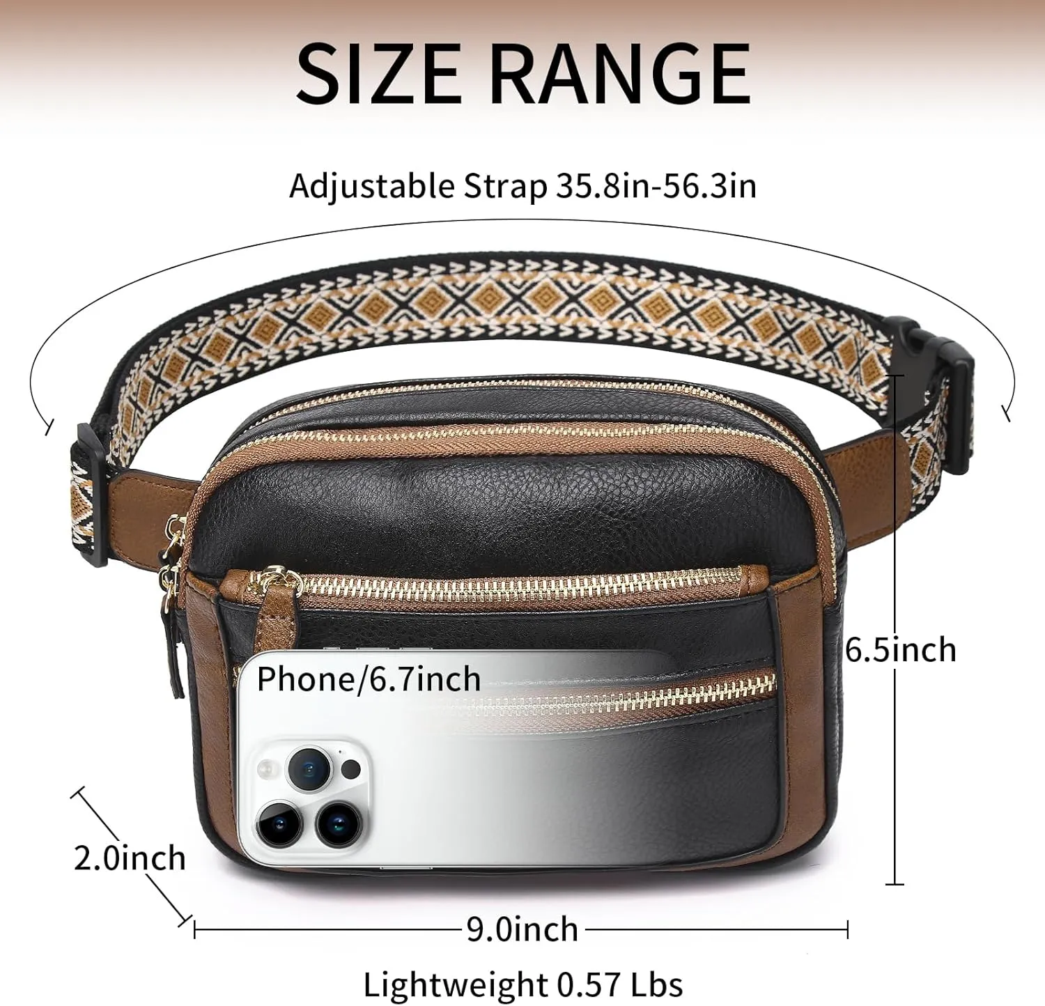 Leather Fanny Pack for Women Men Belt Bag with Multi-function Pocket, Crossbody Fanny Packs for Women Fashion Waist Packs with Adjustable Straps Cross Body Bag Travel Chest Bag