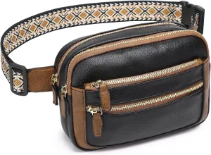 Leather Fanny Pack for Women Men Belt Bag with Multi-function Pocket, Crossbody Fanny Packs for Women Fashion Waist Packs with Adjustable Straps Cross Body Bag Travel Chest Bag