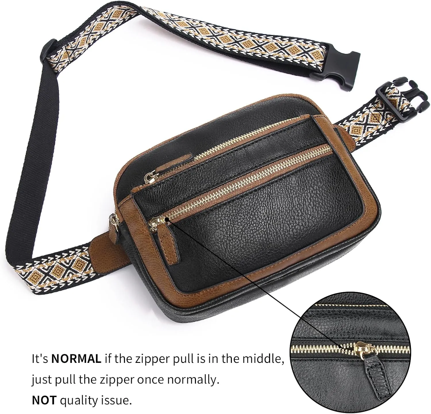 Leather Fanny Pack for Women Men Belt Bag with Multi-function Pocket, Crossbody Fanny Packs for Women Fashion Waist Packs with Adjustable Straps Cross Body Bag Travel Chest Bag