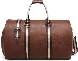 Leather Garment Bags for Travel, Convertible Carry on Garment Duffel Bag for Men, 2 in 1 Waterproof Foldable Travel Suit Bag with Shoulder Strap Weekender Bag with Shoe Pouch