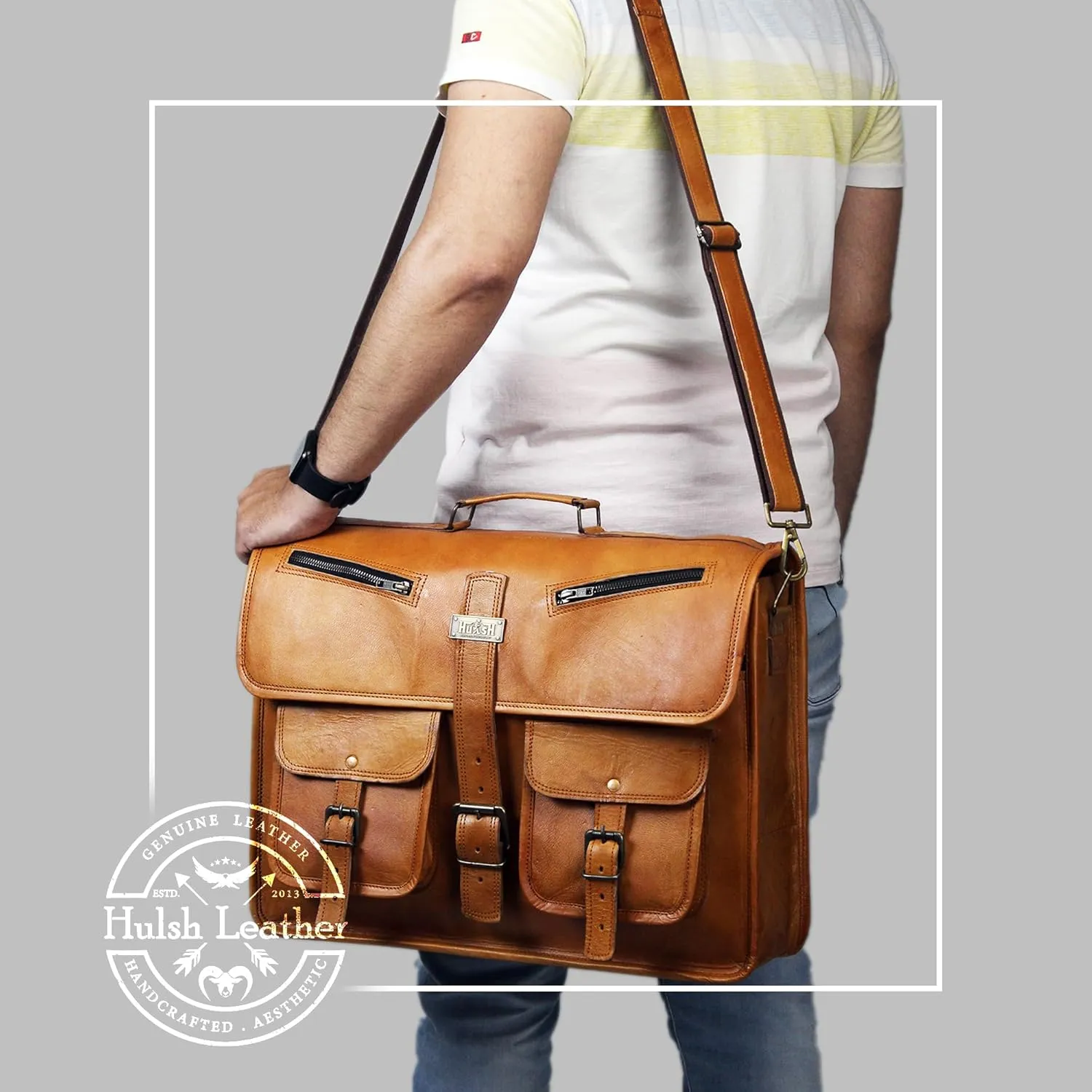 Leather Messenger Bag for Men and Women 18 Inch | Best Laptop Briefcase Satchel Computer Bag with Adjustable Strap