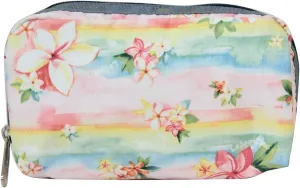 LeSportsac Plumeria Rainbow HAWAII EXCLUSIVE Rectangular Cosmetic Bag, Style 6511/Color K879, Tropical Hawaiian Plumeria Flowers, Pastel Watercolors, Celebrate Hawaii