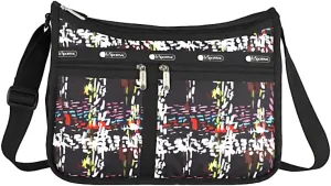 LeSportsac Running Weave Deluxe Everyday Crossbody Bag   Cosmetic Bag, Style 7507/Color E474, Festive & Colorful Confetti Style Abstract Printed Weave Pattern, Modern & Fun Interpretative Plaid Design