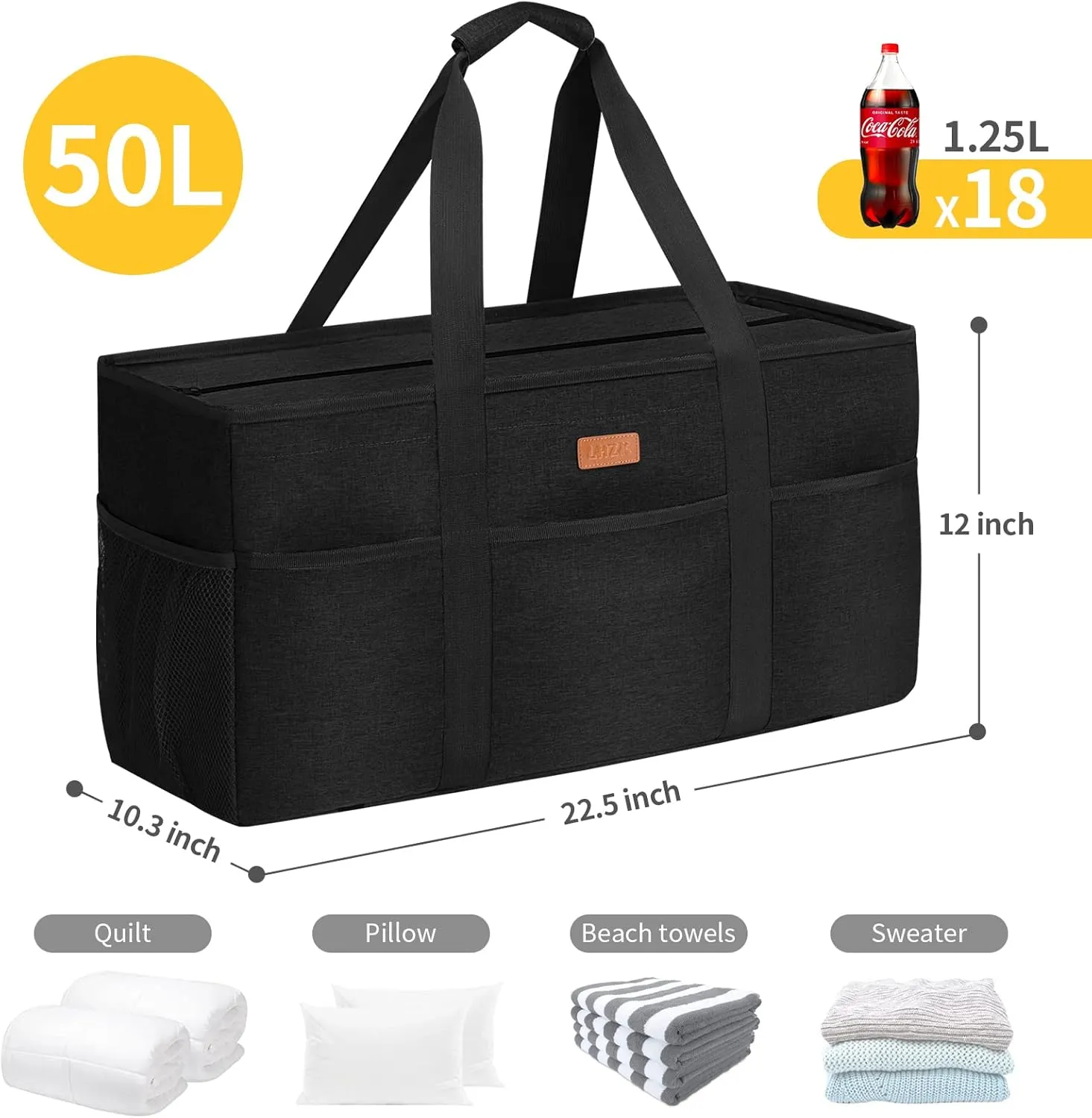 LHZK Stand Up Extra Large Utility Tote Bag with Lid, Utility Tote Bag with Metal Wire Frame and Sides Rinforced