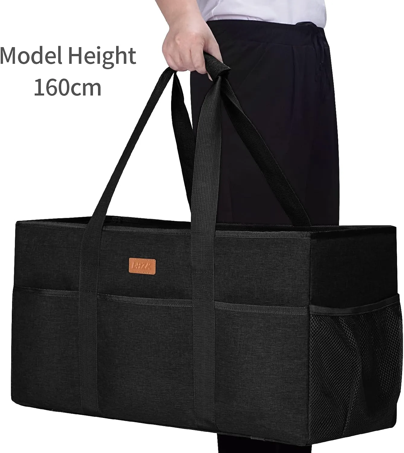 LHZK Stand Up Extra Large Utility Tote Bag with Lid, Utility Tote Bag with Metal Wire Frame and Sides Rinforced