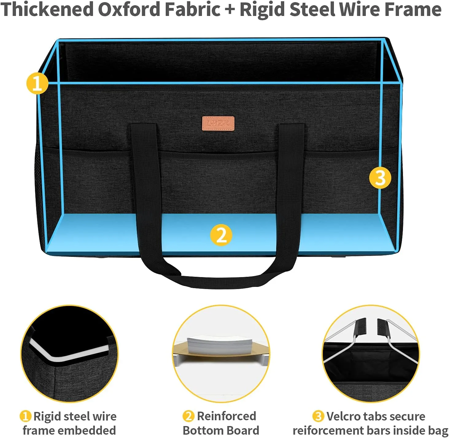 LHZK Stand Up Extra Large Utility Tote Bag with Lid, Utility Tote Bag with Metal Wire Frame and Sides Rinforced