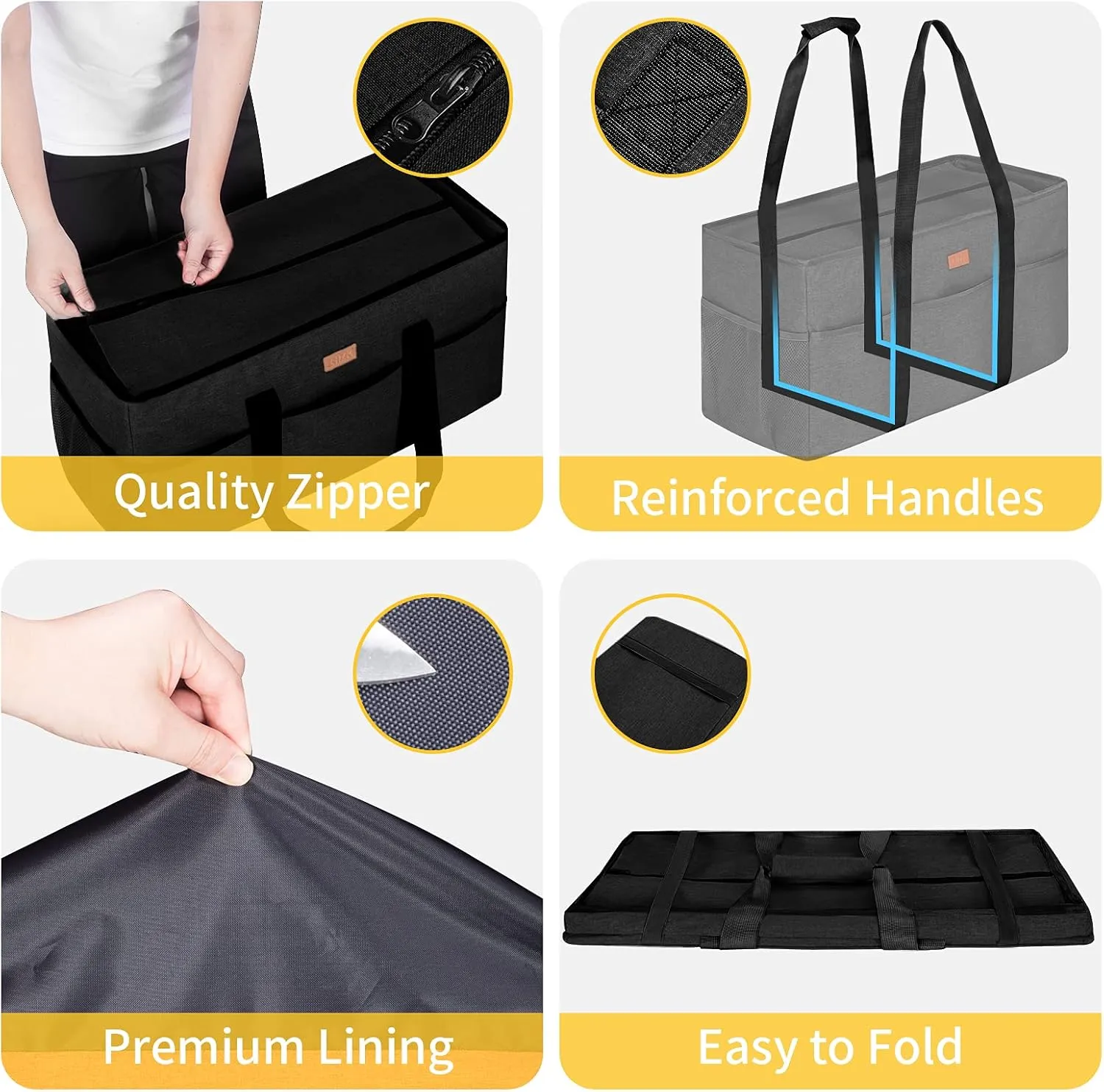 LHZK Stand Up Extra Large Utility Tote Bag with Lid, Utility Tote Bag with Metal Wire Frame and Sides Rinforced