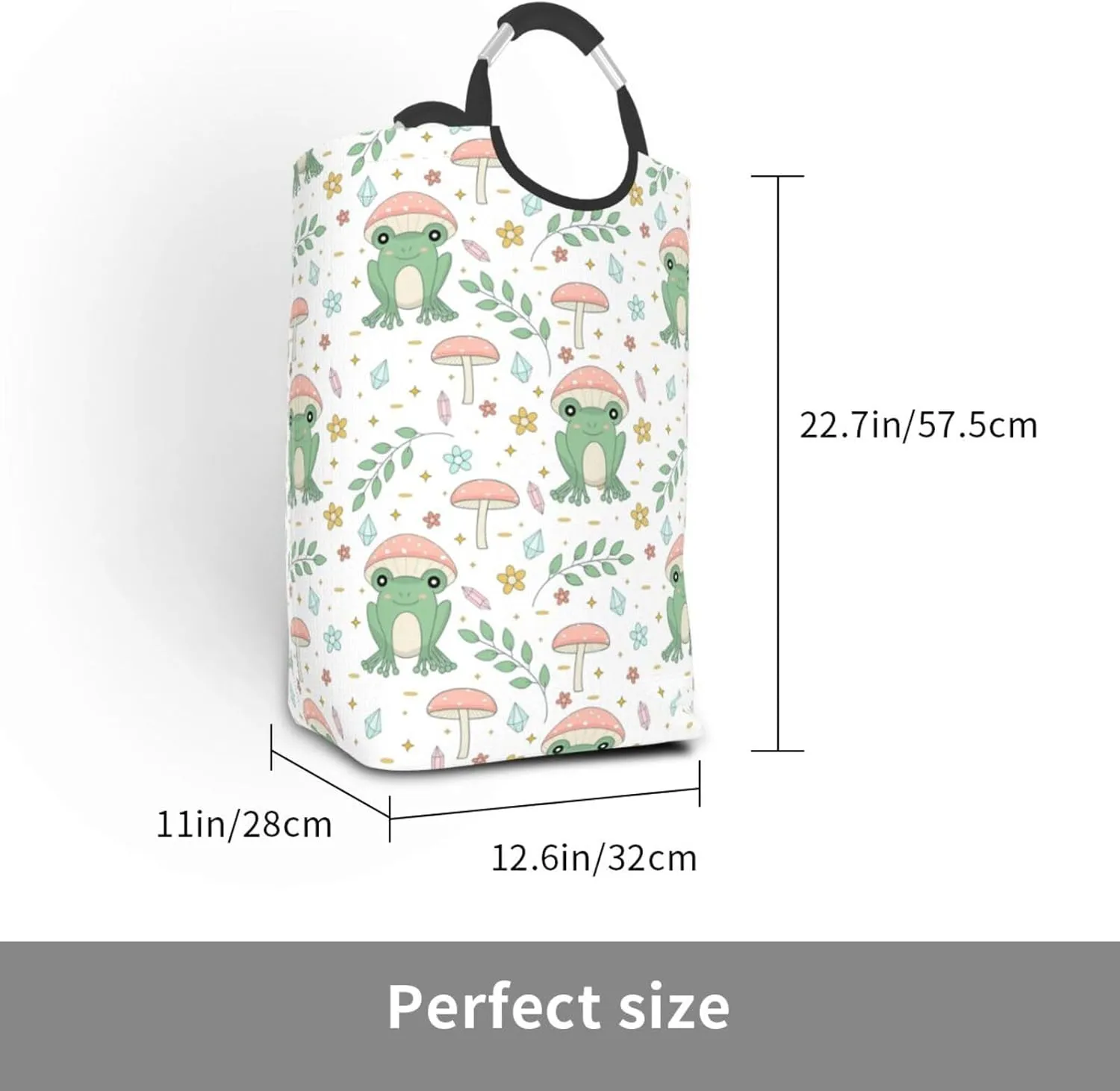 LIBIFALL Frog and Mushrooms Laundry Basket Frogs 50L Large Collapsible Laundry Hamper Bag Clothes Hampers with Handles Storage For Dorm Family