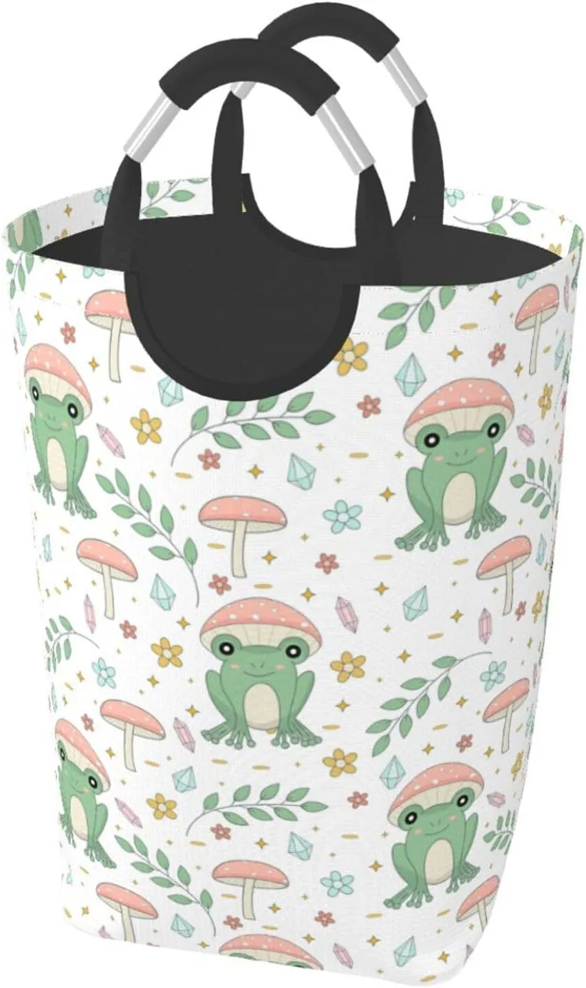 LIBIFALL Frog and Mushrooms Laundry Basket Frogs 50L Large Collapsible Laundry Hamper Bag Clothes Hampers with Handles Storage For Dorm Family