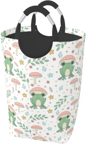 LIBIFALL Frog and Mushrooms Laundry Basket Frogs 50L Large Collapsible Laundry Hamper Bag Clothes Hampers with Handles Storage For Dorm Family