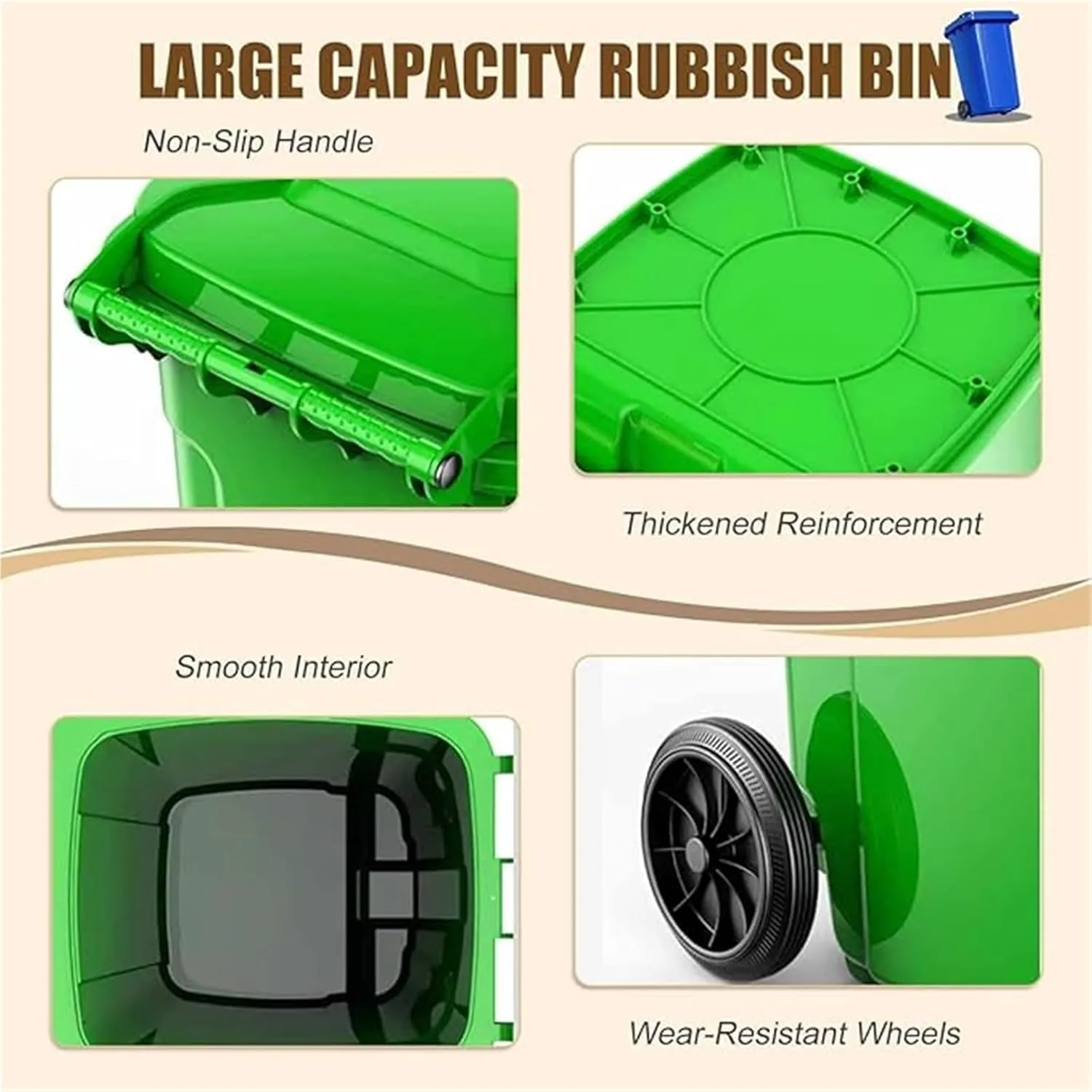 LICOME 18/22/27/53 Gallon Large Garbage Can Outdoor Wheeled Trash Can with Lid ＆ Wheels, Garage Trash Can with Handles ＆ 100-PCS Organizer Bag for Patio Backyard Deck Roadside(Yellow,120L/27 Gallon)