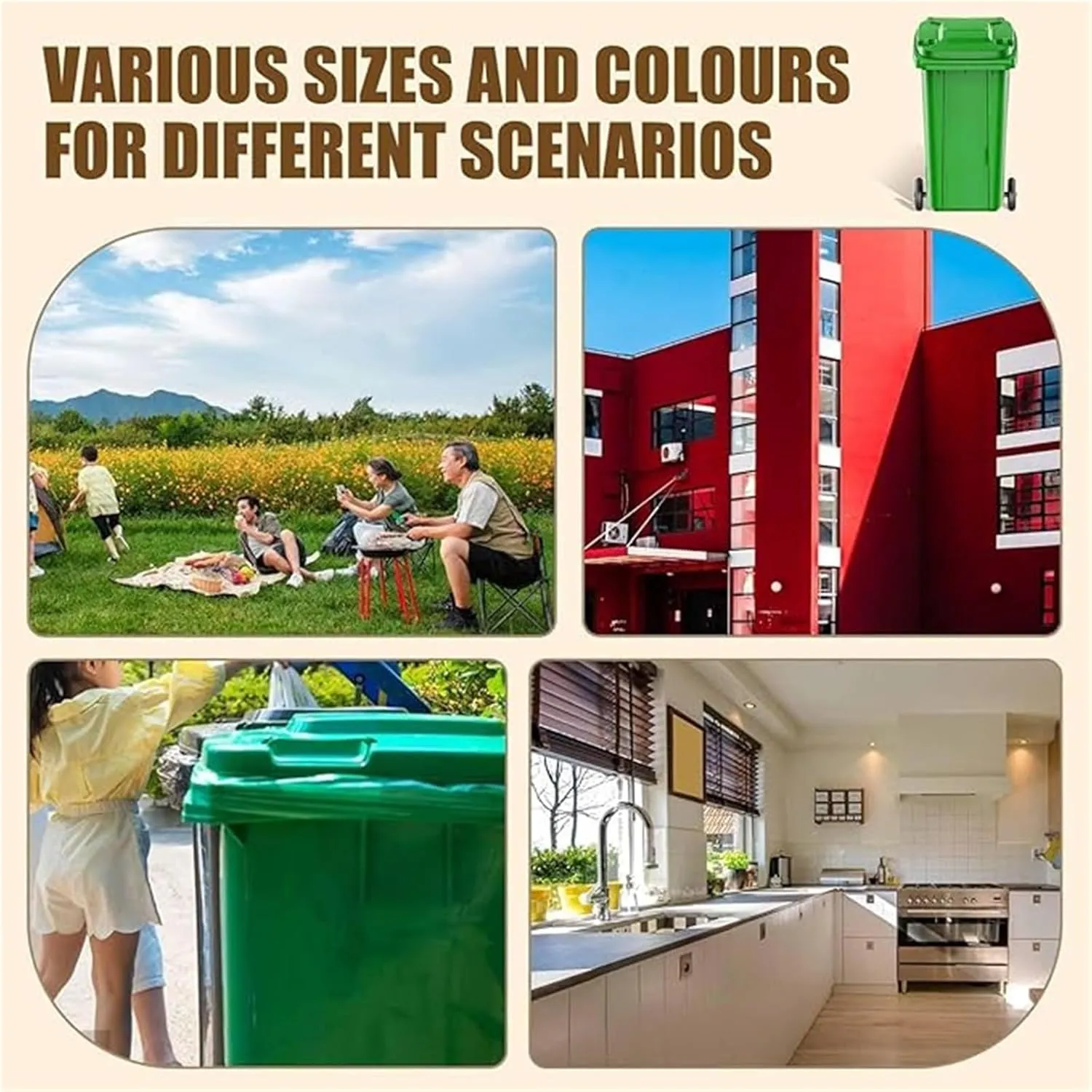 LICOME 18/22/27/53 Gallon Large Garbage Can Outdoor Wheeled Trash Can with Lid ＆ Wheels, Garage Trash Can with Handles ＆ 100-PCS Organizer Bag for Patio Backyard Deck Roadside(Yellow,120L/27 Gallon)