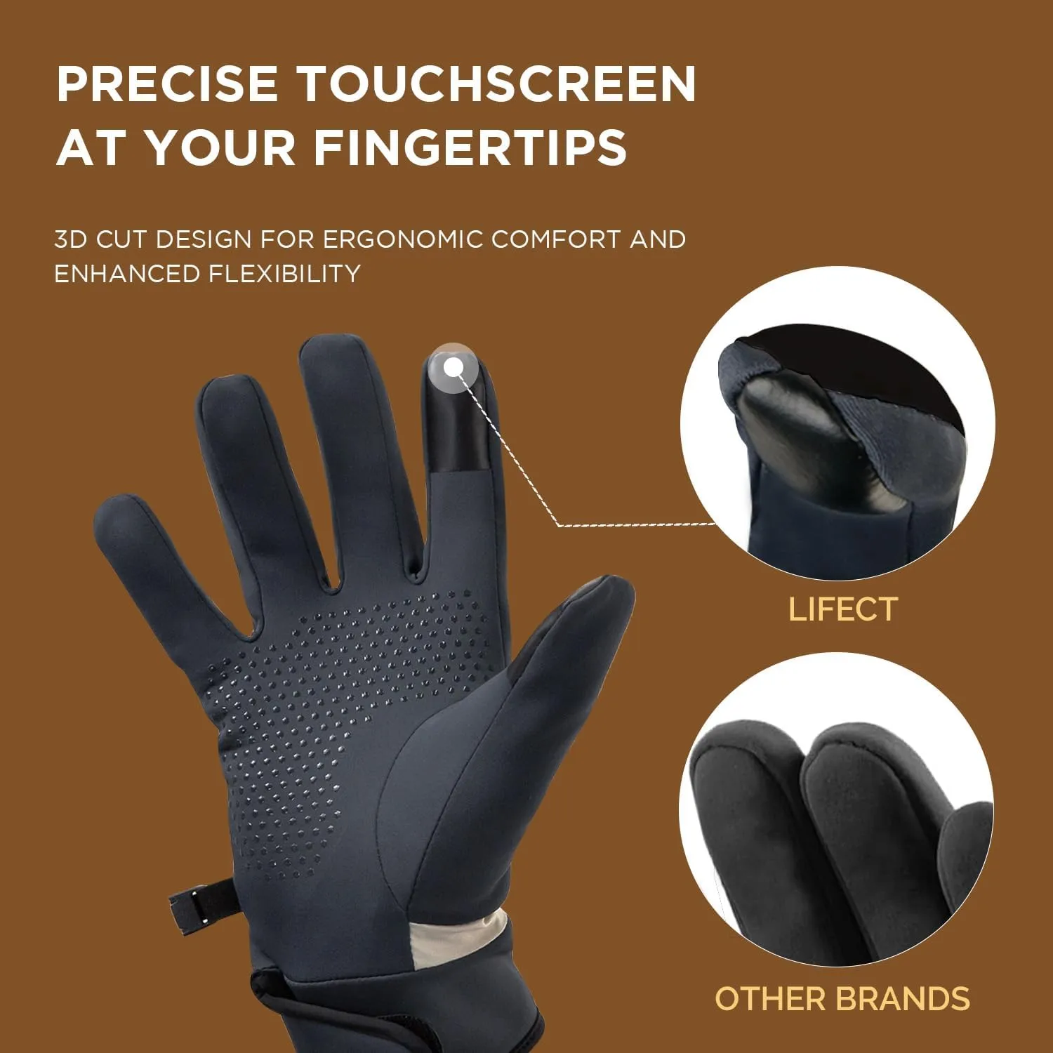 LIFECT Winter Gloves for Men Women, Thermal Running Driving Cycling Gloves for Cold Weather, Windproof Warm Gloves with Touchscreen Fingers