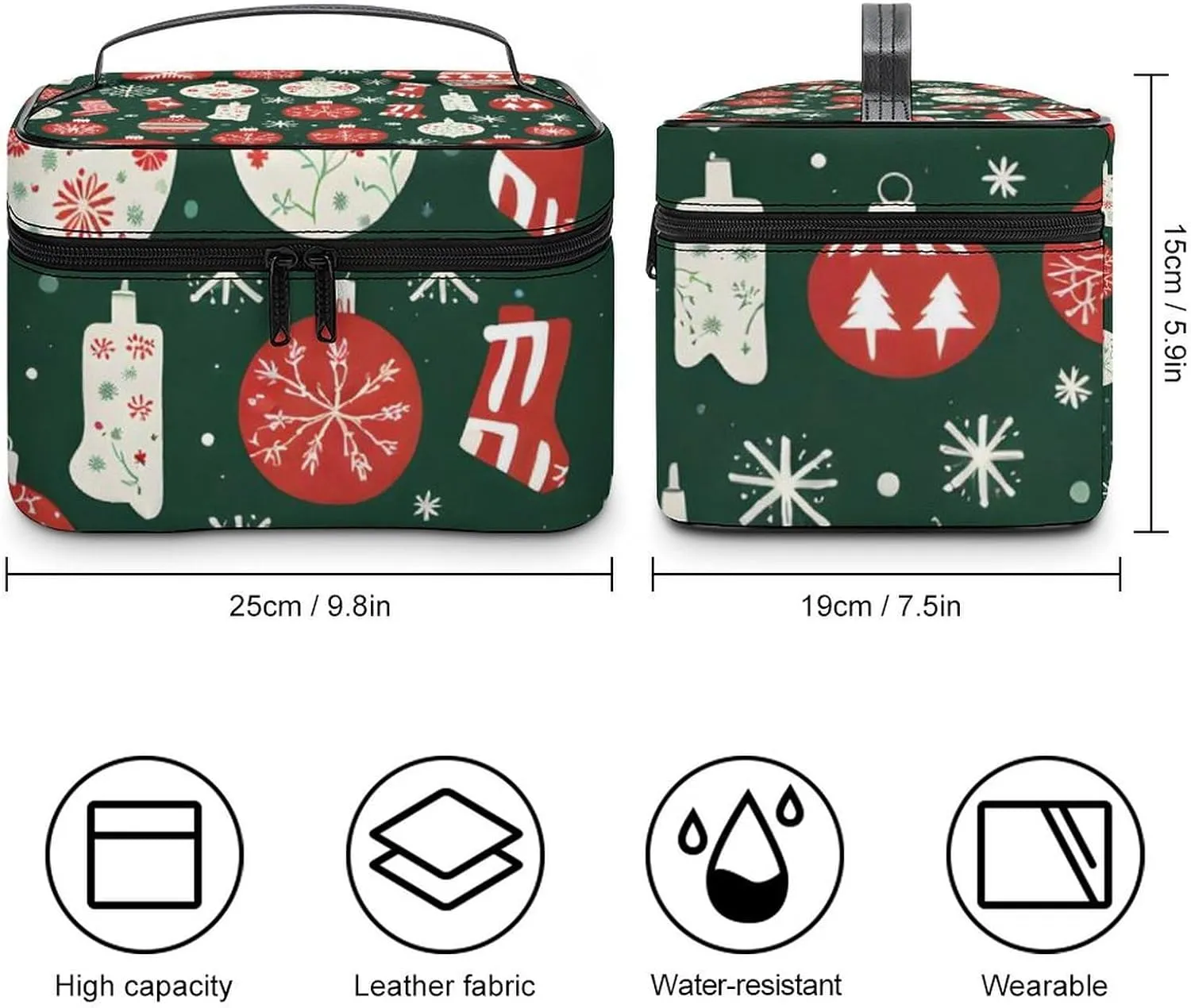 Lights, Decorations, Christmas Stockings Portable Cosmetic Bag,Large Capacity Travel Makeup Case Organizer, Women Toiletry Bag for Girls Traveling with Compartments 25x18x15cm