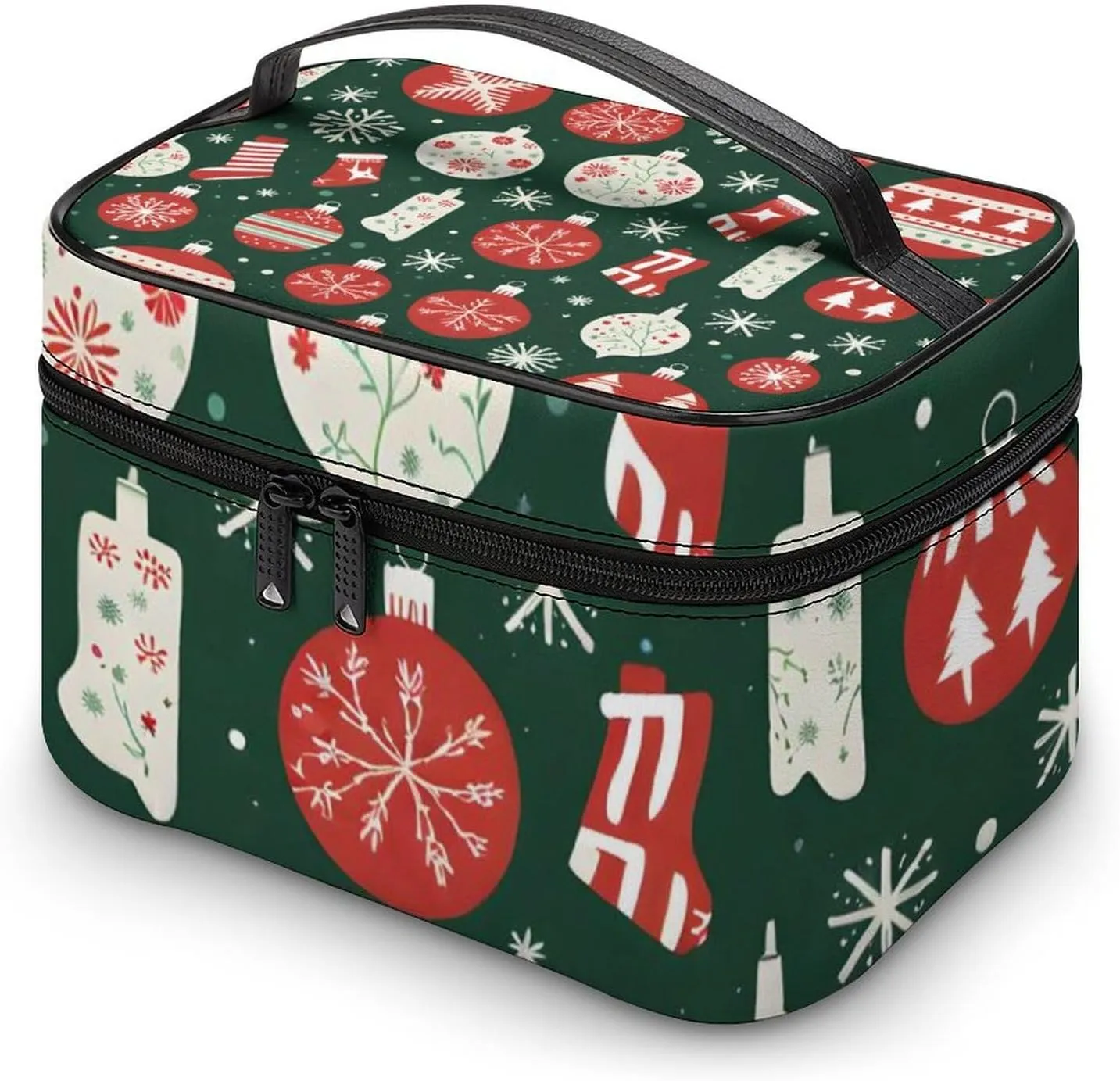 Lights, Decorations, Christmas Stockings Portable Cosmetic Bag,Large Capacity Travel Makeup Case Organizer, Women Toiletry Bag for Girls Traveling with Compartments 25x18x15cm