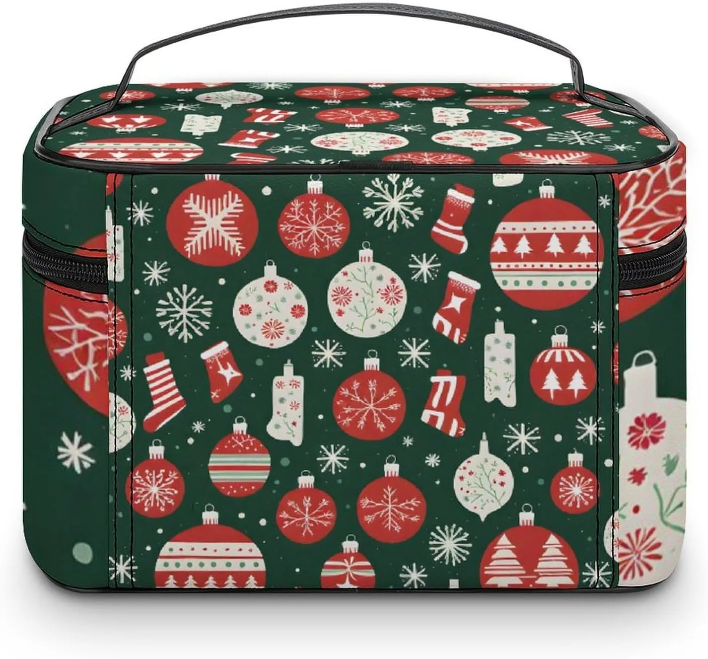 Lights, Decorations, Christmas Stockings Portable Cosmetic Bag,Large Capacity Travel Makeup Case Organizer, Women Toiletry Bag for Girls Traveling with Compartments 25x18x15cm