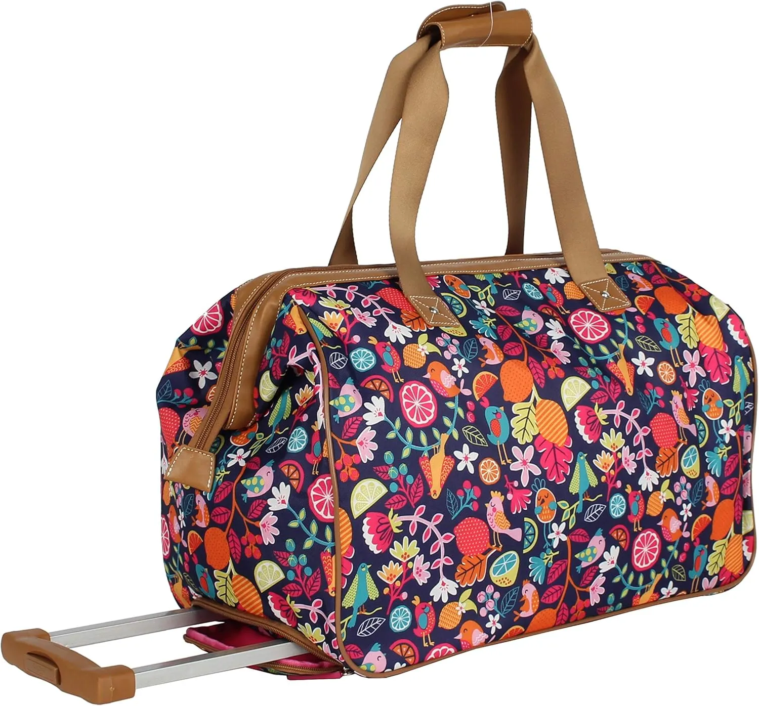 Lily Bloom Pattern 22 Inch Duffel Bag with 2-Rolling Wheels, Weekender Overnight Travel Lightweight Carry-On Suitcase For Women