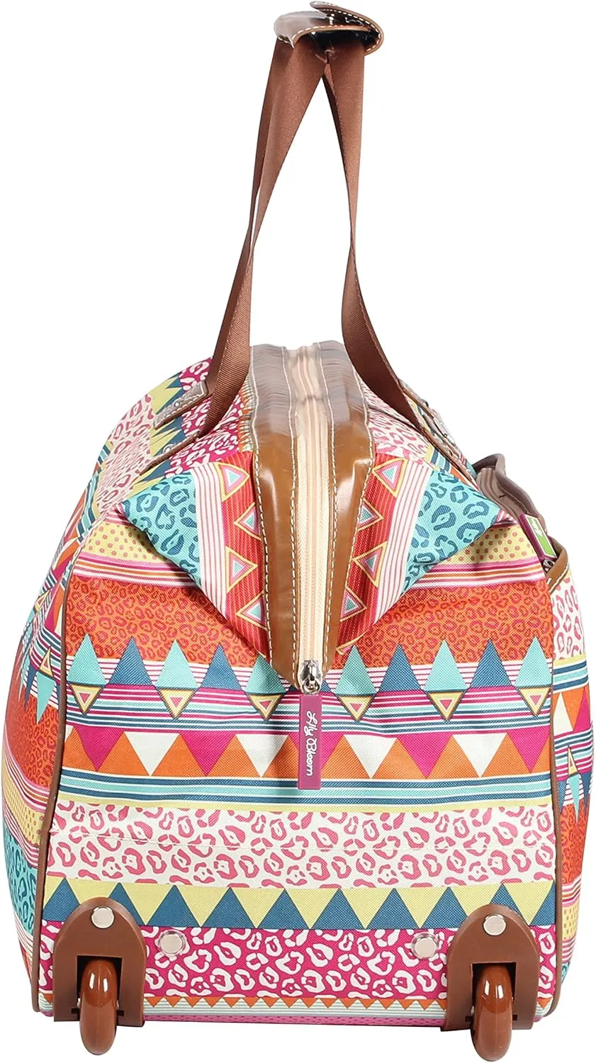 Lily Bloom Pattern 22 Inch Duffel Bag with 2-Rolling Wheels, Weekender Overnight Travel Lightweight Carry-On Suitcase For Women