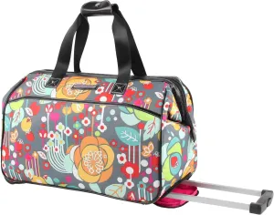Lily Bloom Pattern 22 Inch Duffel Bag with 2-Rolling Wheels, Weekender Overnight Travel Lightweight Carry-On Suitcase For Women