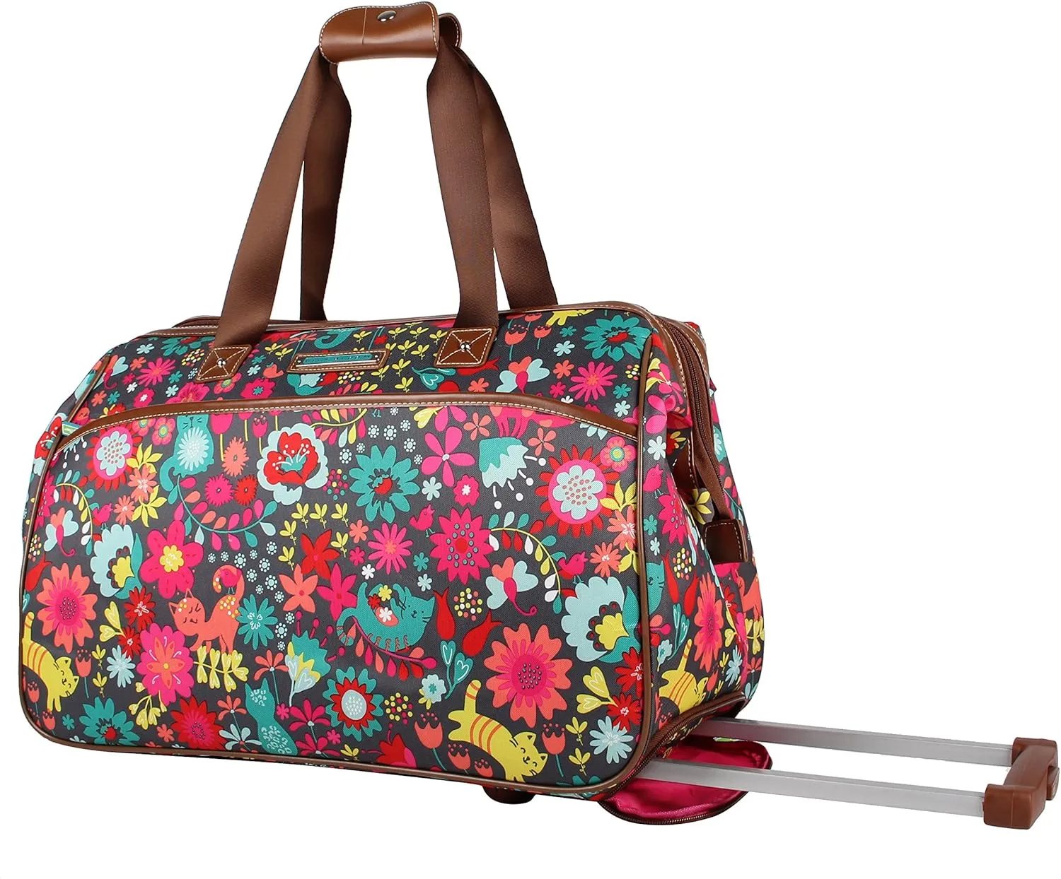 Lily Bloom Pattern 22 Inch Duffel Bag with 2-Rolling Wheels, Weekender Overnight Travel Lightweight Carry-On Suitcase For Women