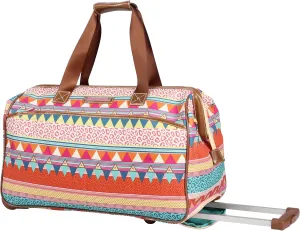Lily Bloom Pattern 22 Inch Duffel Bag with 2-Rolling Wheels, Weekender Overnight Travel Lightweight Carry-On Suitcase For Women