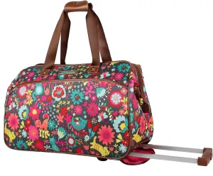 Lily Bloom Pattern 22 Inch Duffel Bag with 2-Rolling Wheels, Weekender Overnight Travel Lightweight Carry-On Suitcase For Women