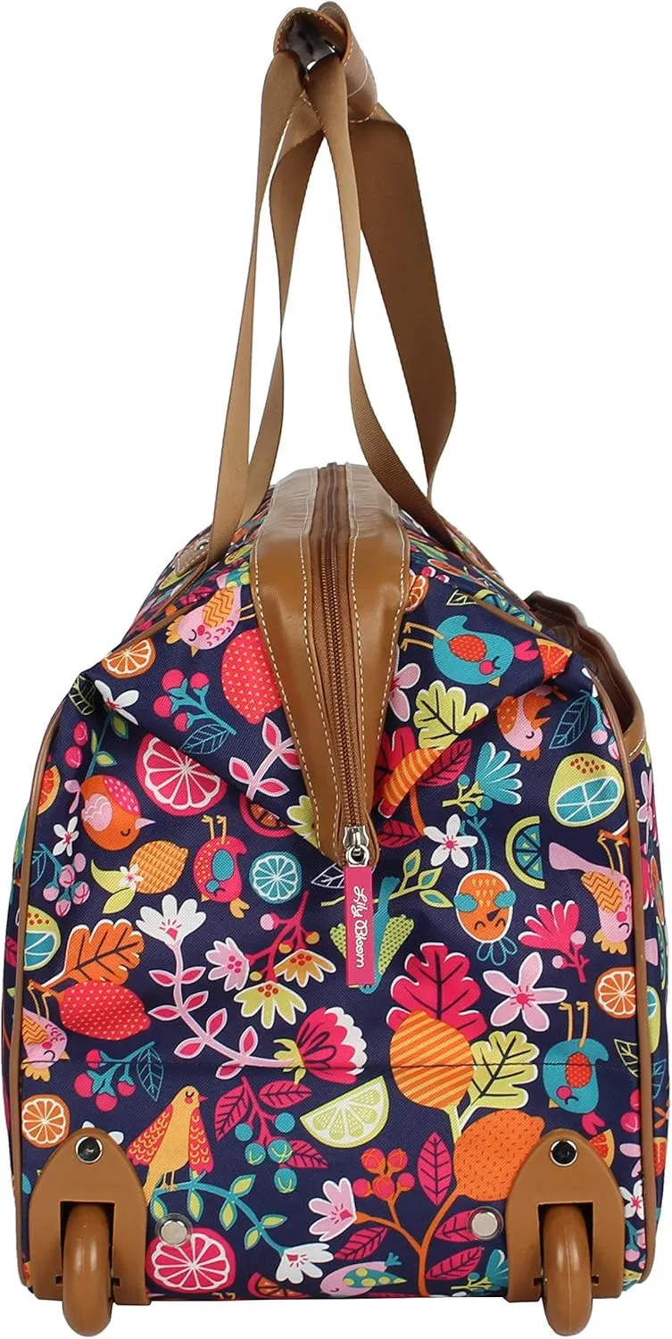 Lily Bloom Pattern 22 Inch Duffel Bag with 2-Rolling Wheels, Weekender Overnight Travel Lightweight Carry-On Suitcase For Women
