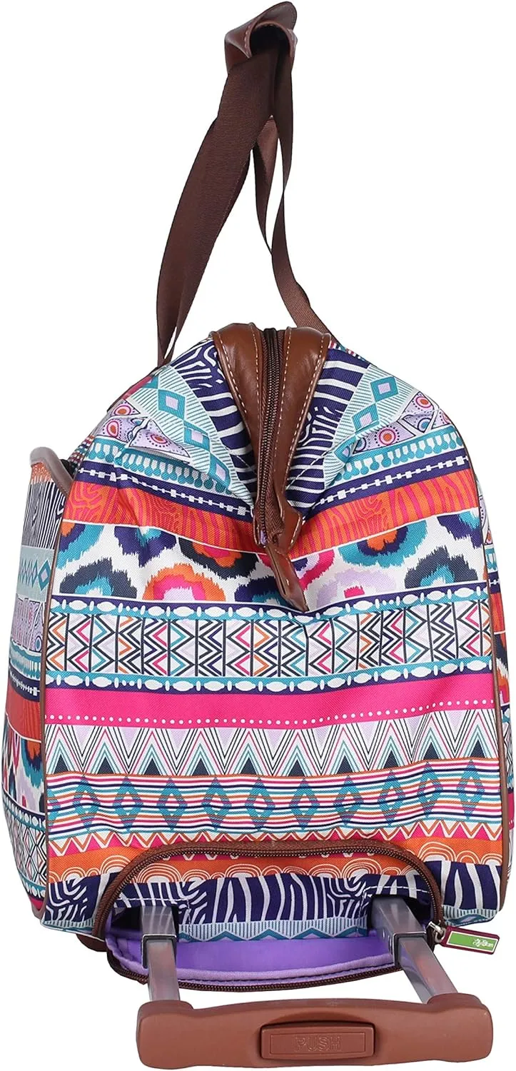 Lily Bloom Pattern 22 Inch Duffel Bag with 2-Rolling Wheels, Weekender Overnight Travel Lightweight Carry-On Suitcase For Women