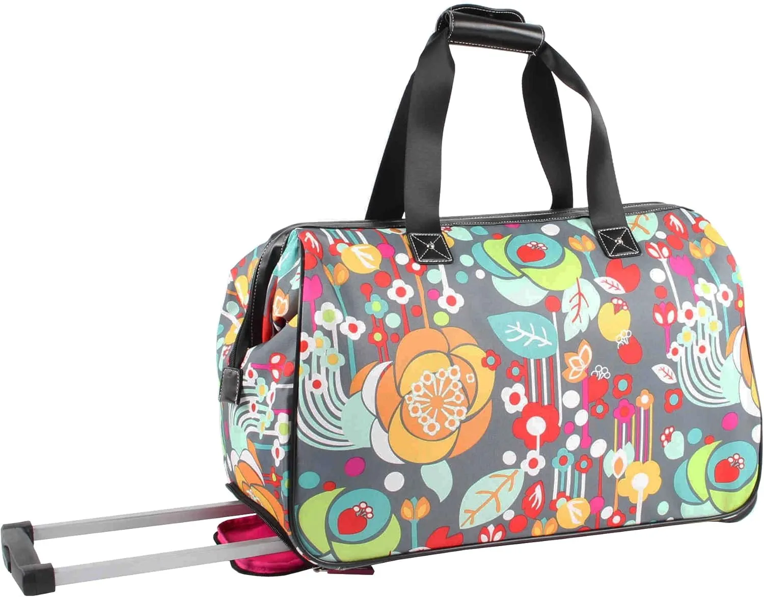 Lily Bloom Pattern 22 Inch Duffel Bag with 2-Rolling Wheels, Weekender Overnight Travel Lightweight Carry-On Suitcase For Women