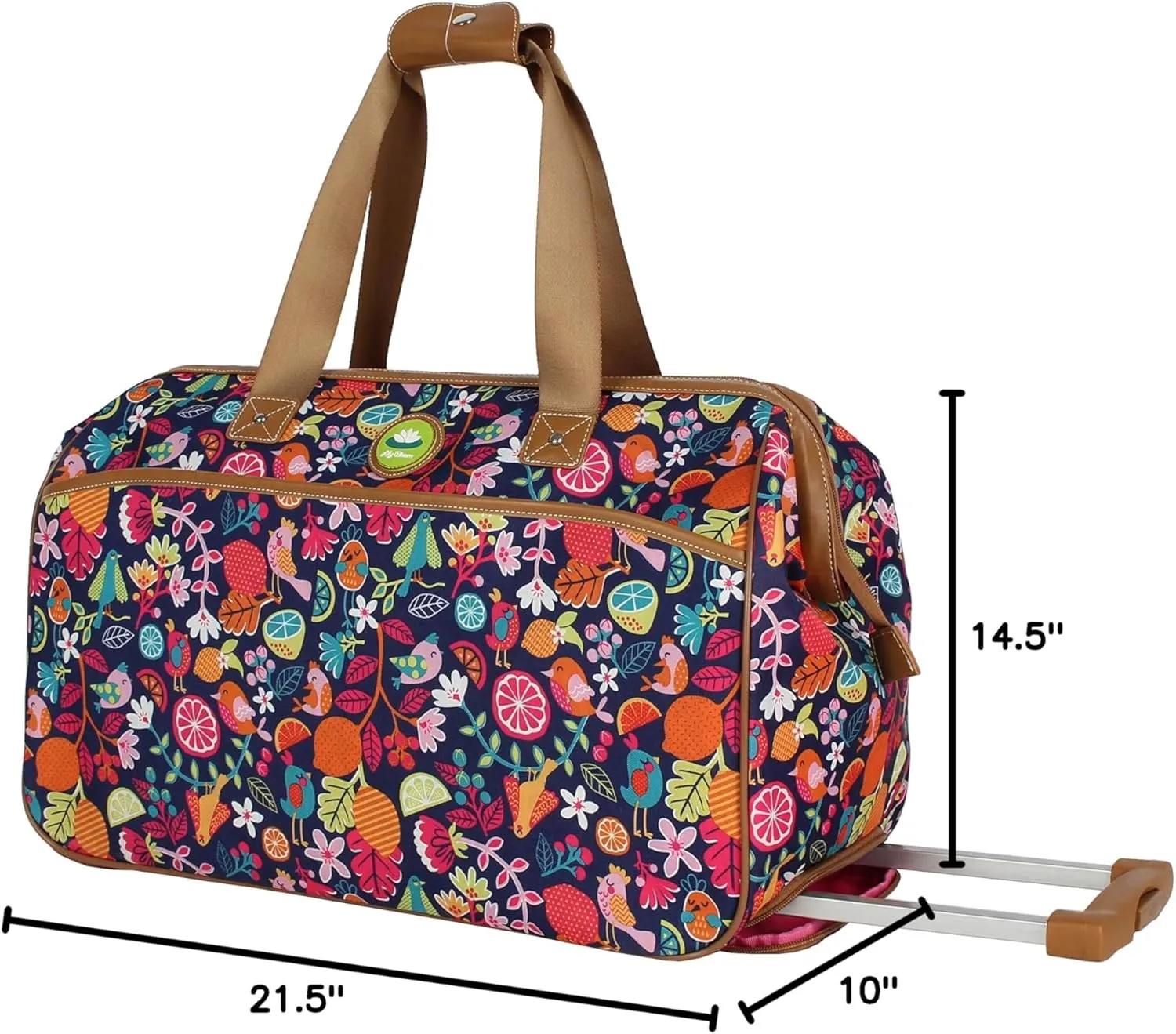 Lily Bloom Pattern 22 Inch Duffel Bag with 2-Rolling Wheels, Weekender Overnight Travel Lightweight Carry-On Suitcase For Women