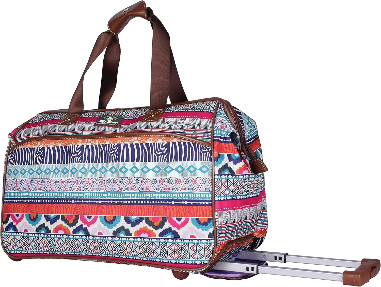 Lily Bloom Pattern 22 Inch Duffel Bag with 2-Rolling Wheels, Weekender Overnight Travel Lightweight Carry-On Suitcase For Women