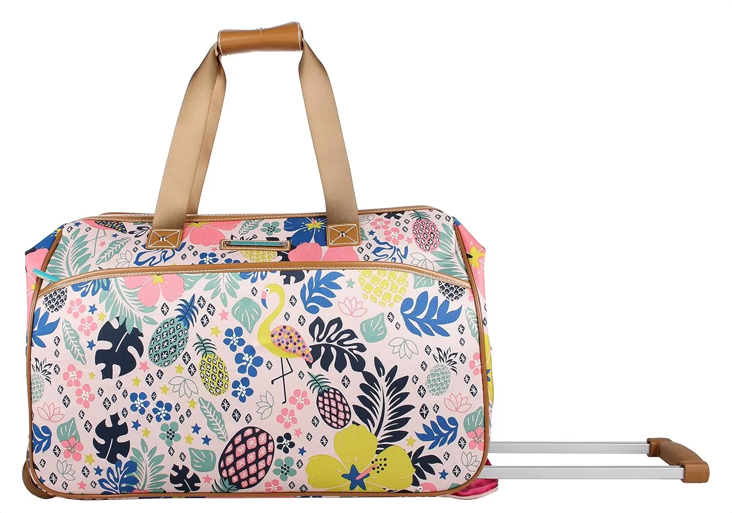 Lily Bloom Pattern 22 Inch Duffel Bag with 2-Rolling Wheels, Weekender Overnight Travel Lightweight Carry-On Suitcase For Women
