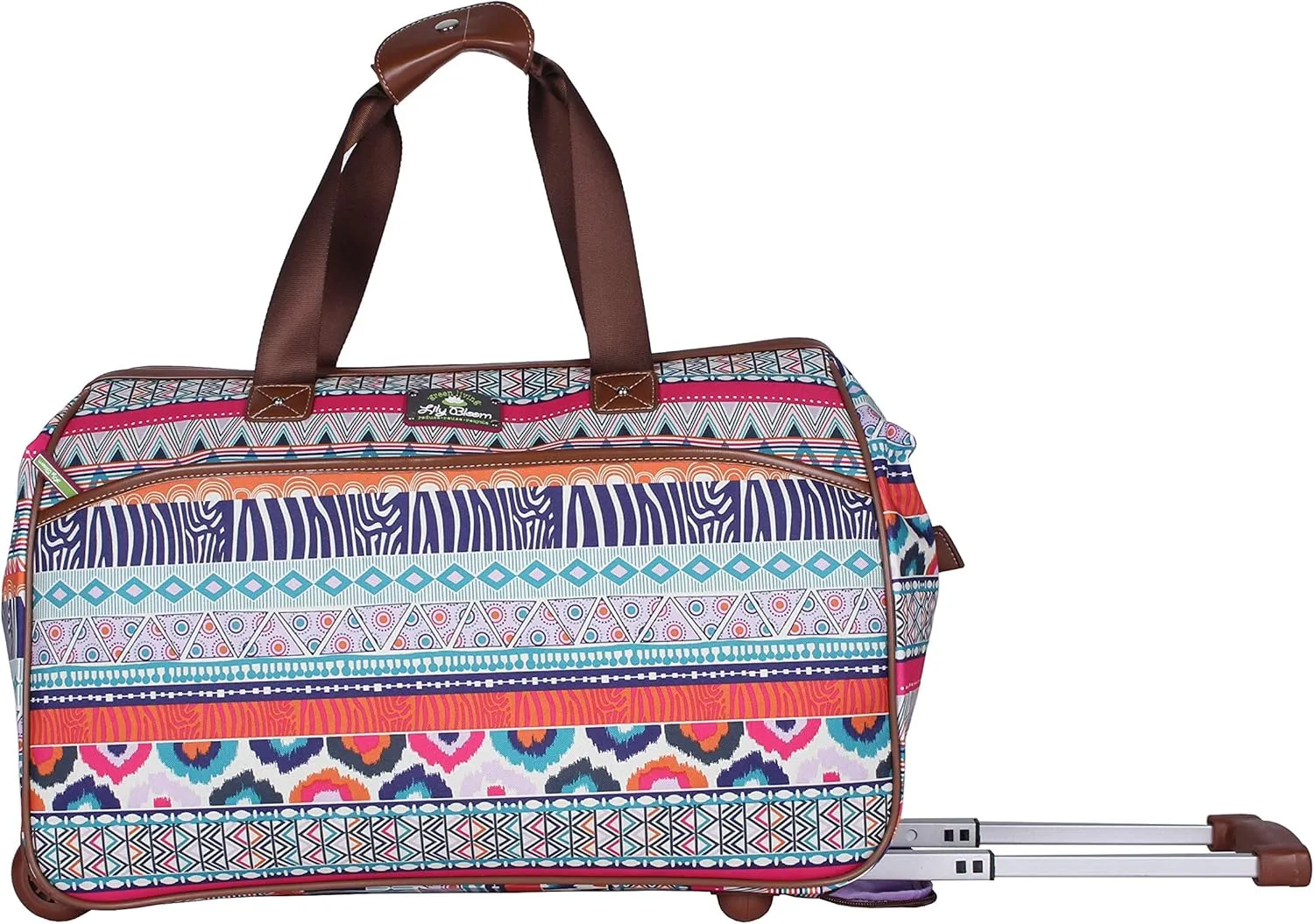Lily Bloom Pattern 22 Inch Duffel Bag with 2-Rolling Wheels, Weekender Overnight Travel Lightweight Carry-On Suitcase For Women