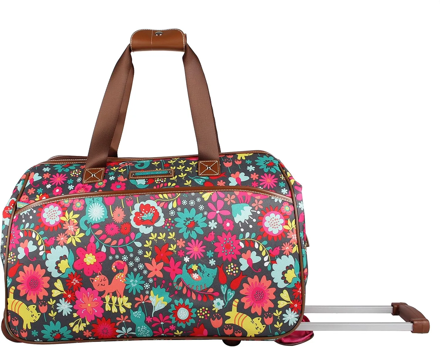 Lily Bloom Pattern 22 Inch Duffel Bag with 2-Rolling Wheels, Weekender Overnight Travel Lightweight Carry-On Suitcase For Women