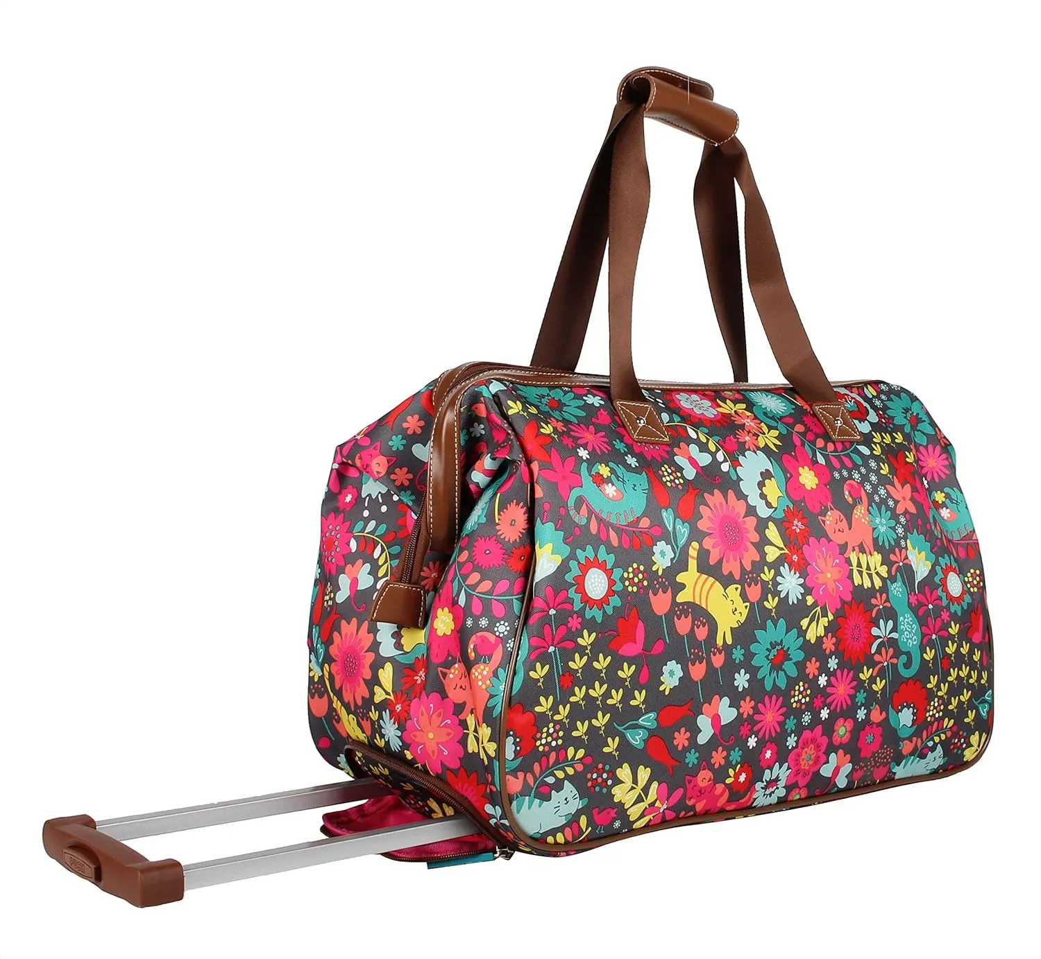 Lily Bloom Pattern 22 Inch Duffel Bag with 2-Rolling Wheels, Weekender Overnight Travel Lightweight Carry-On Suitcase For Women