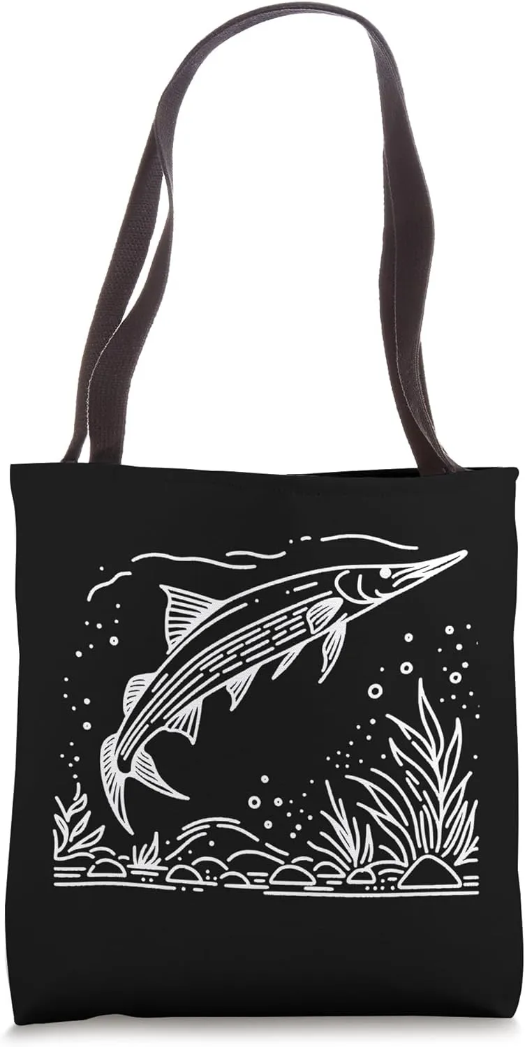 Line Art Fish & Ichthyologist Longnose Gar Tote Bag