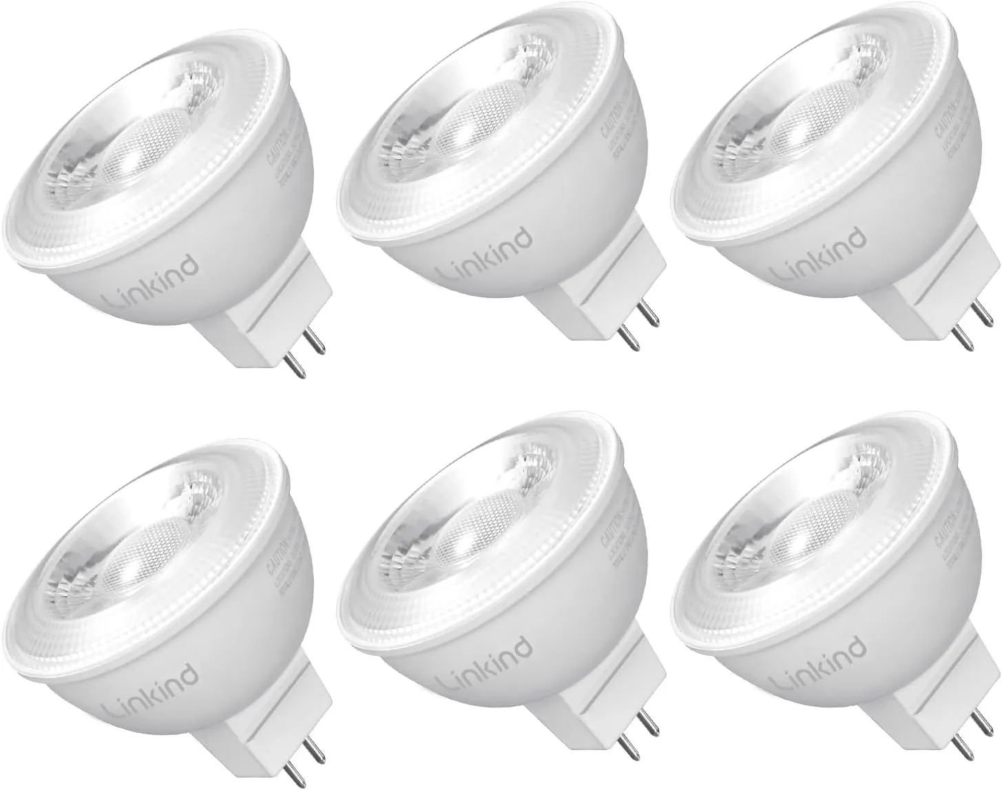 Linkind MR16 LED Bulb Dimmable, GU5.3 Bi-Pin Base LED Light Bulbs, 6.5W (70W Equivalent) 3000K Soft White 640lm MR16 LED Spot Lights, Recessed, Tracking Lights, 12V Low Voltage, 6 Packs