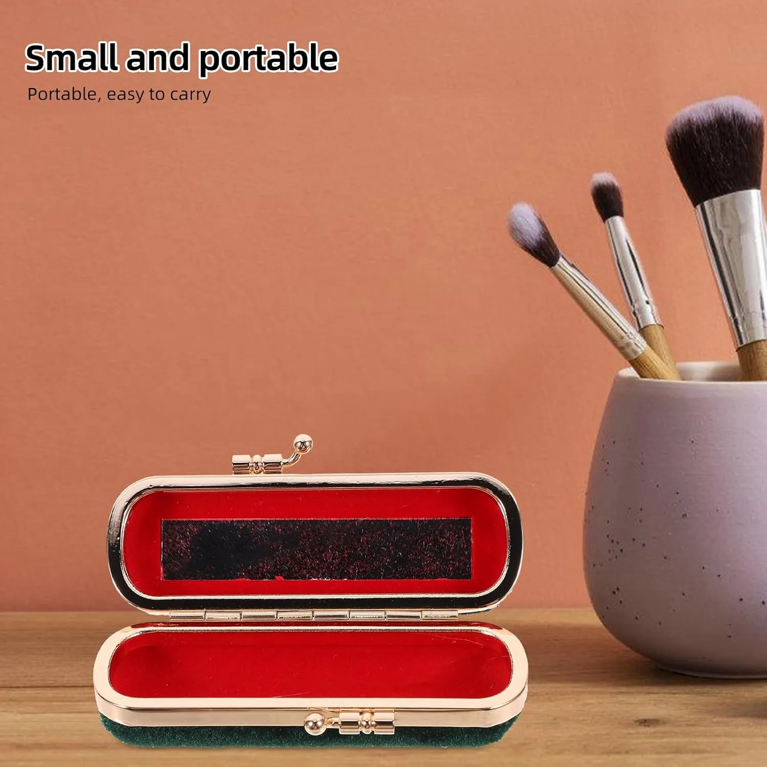 Lipstick Case Holder Fashion Cosmetic Travel Cases Retro Velvet Lipstick Box Lip Balm Organizer Bag Durable Soft Cosmetic Storage Case with Mirror (Green)