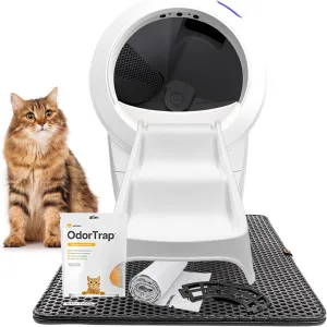 Litter-Robot 4 Complete Bundle by Whisker (White) - Automatic, Self-Cleaning Cat Box, Includes 6 OdorTrap Pack Refills, 50 Waste Drawer Liners, Ramp, Mat & Fence