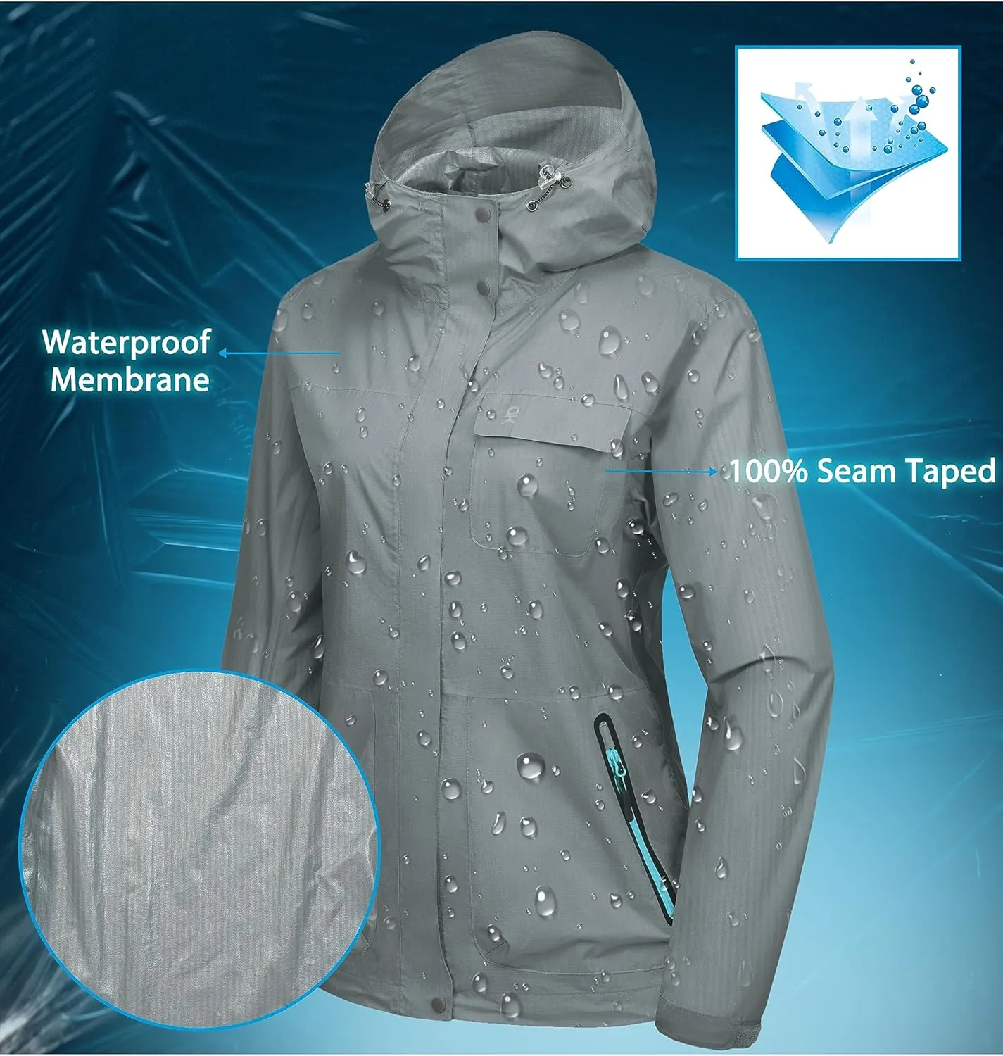 Little Donkey Andy Women's Waterproof Rain Jacket Lightweight Raincoat, Hooded Sun Protection Windbreaker for Outdoor Golf