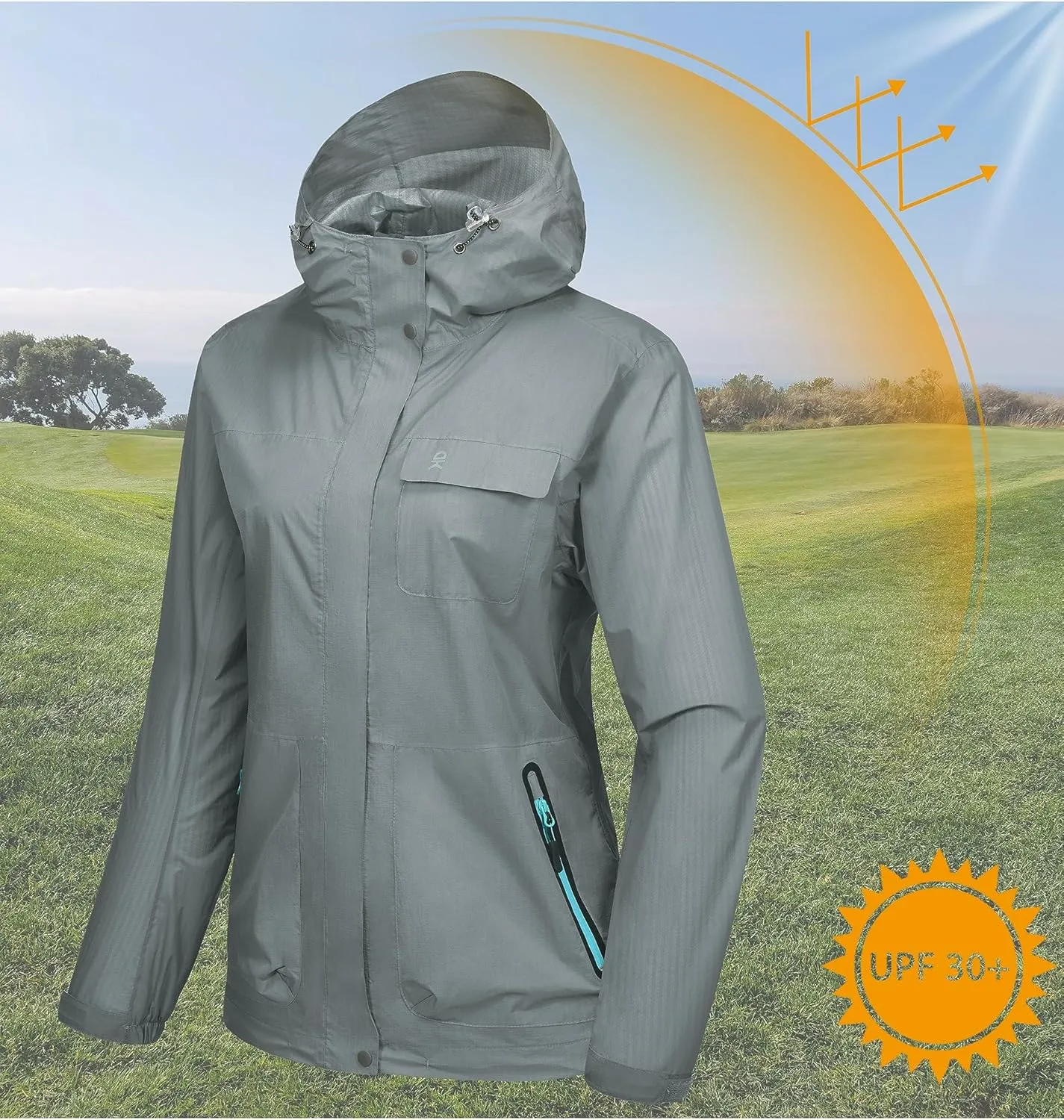 Little Donkey Andy Women's Waterproof Rain Jacket Lightweight Raincoat, Hooded Sun Protection Windbreaker for Outdoor Golf