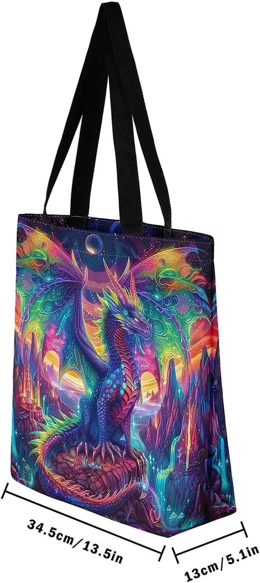 Little Dragon Canvas Tote Bag Cartoon Pterosaur The Tote Bag,Cute Jungle Animal Prehistoric Wild Animals