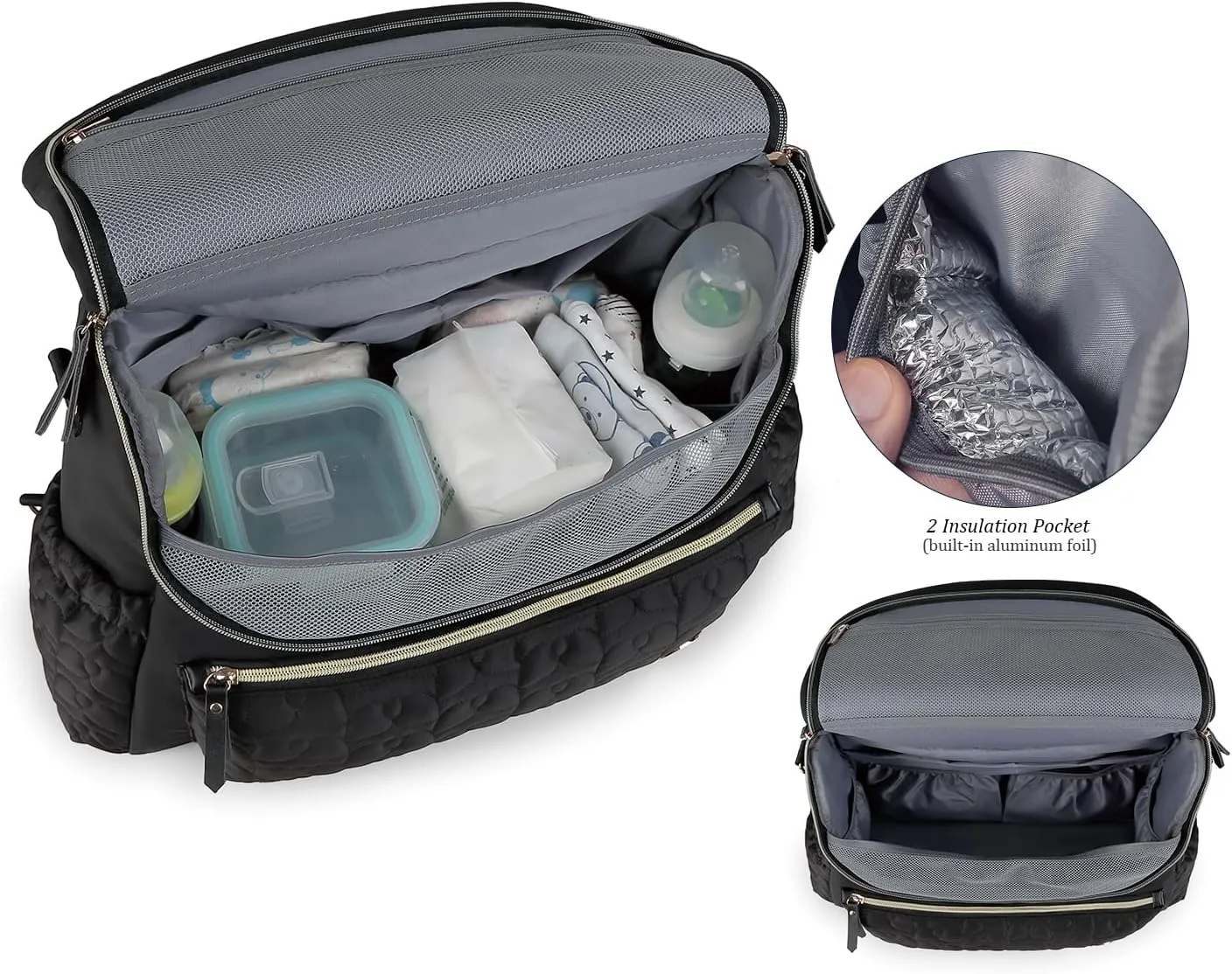 Lmbabter Diaper Bag Backpack Convertible Messenger Bag Travel Backpack Maternity Bags Stylish Baby Bag with Changing Pad for Mom (Black)