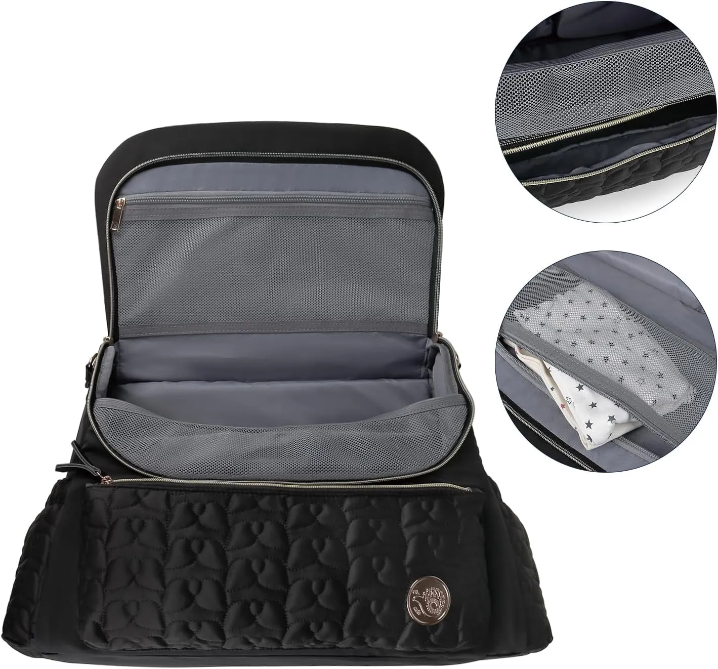 Lmbabter Diaper Bag Backpack Convertible Messenger Bag Travel Backpack Maternity Bags Stylish Baby Bag with Changing Pad for Mom (Black)