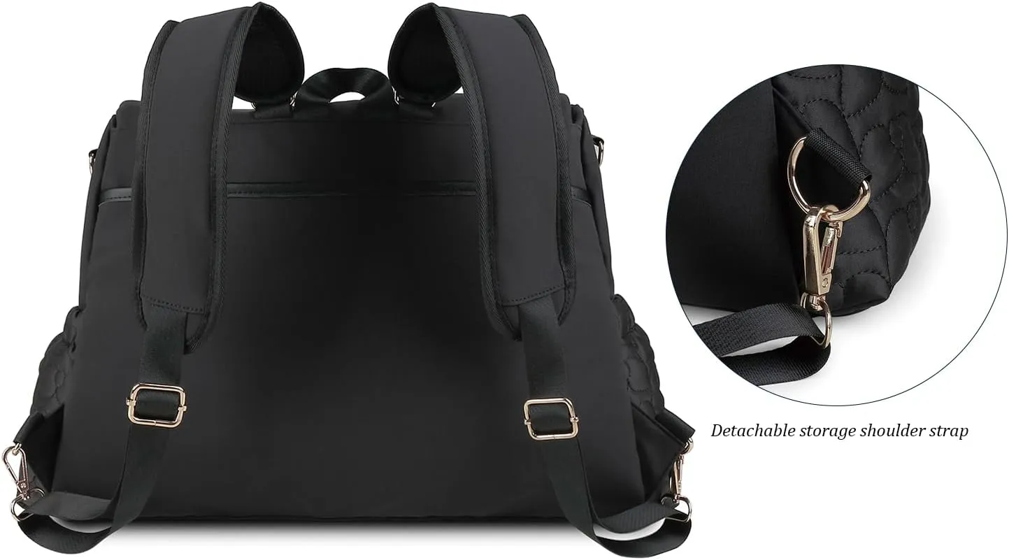 Lmbabter Diaper Bag Backpack Convertible Messenger Bag Travel Backpack Maternity Bags Stylish Baby Bag with Changing Pad for Mom (Black)