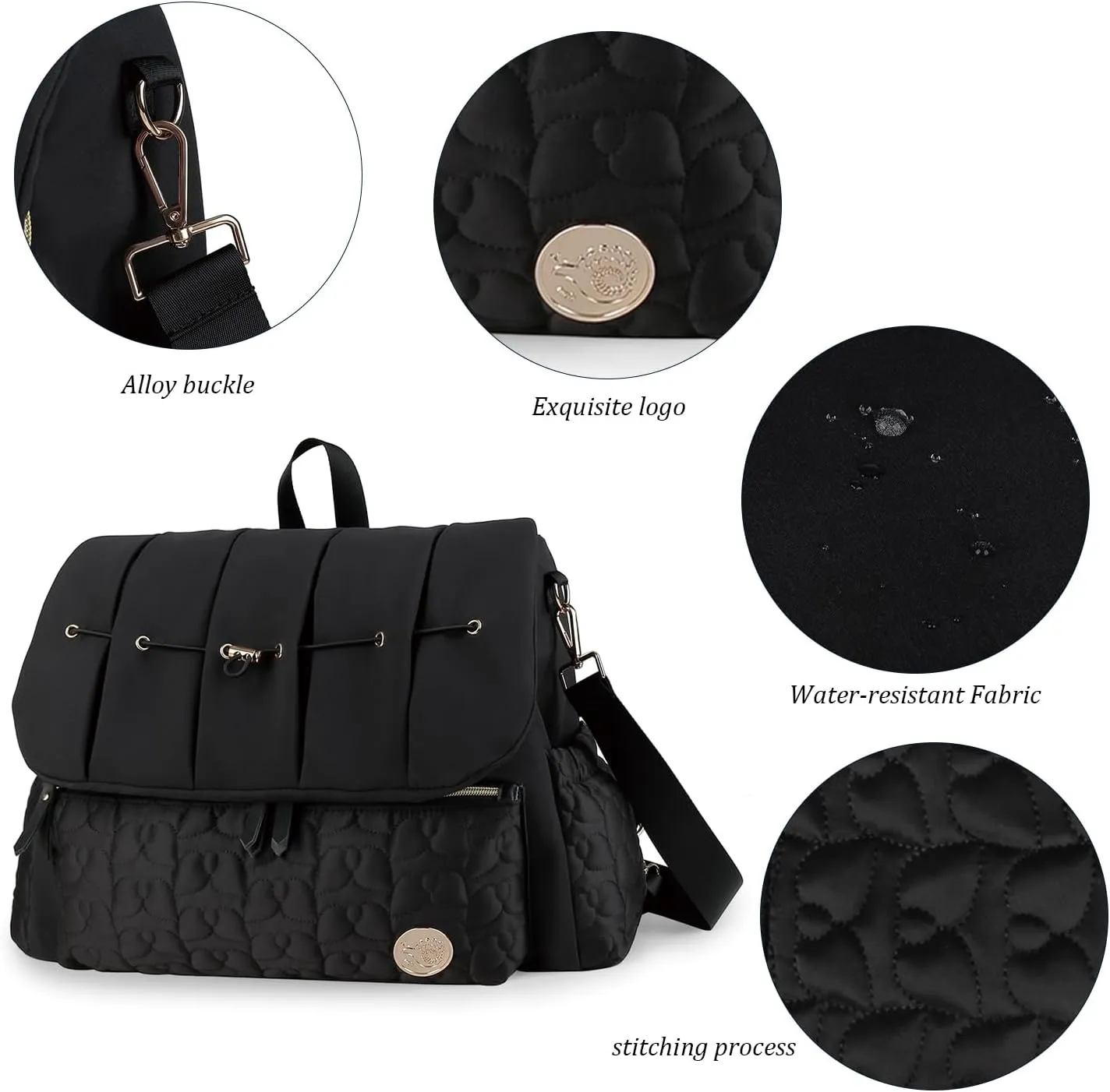 Lmbabter Diaper Bag Backpack Convertible Messenger Bag Travel Backpack Maternity Bags Stylish Baby Bag with Changing Pad for Mom (Black)