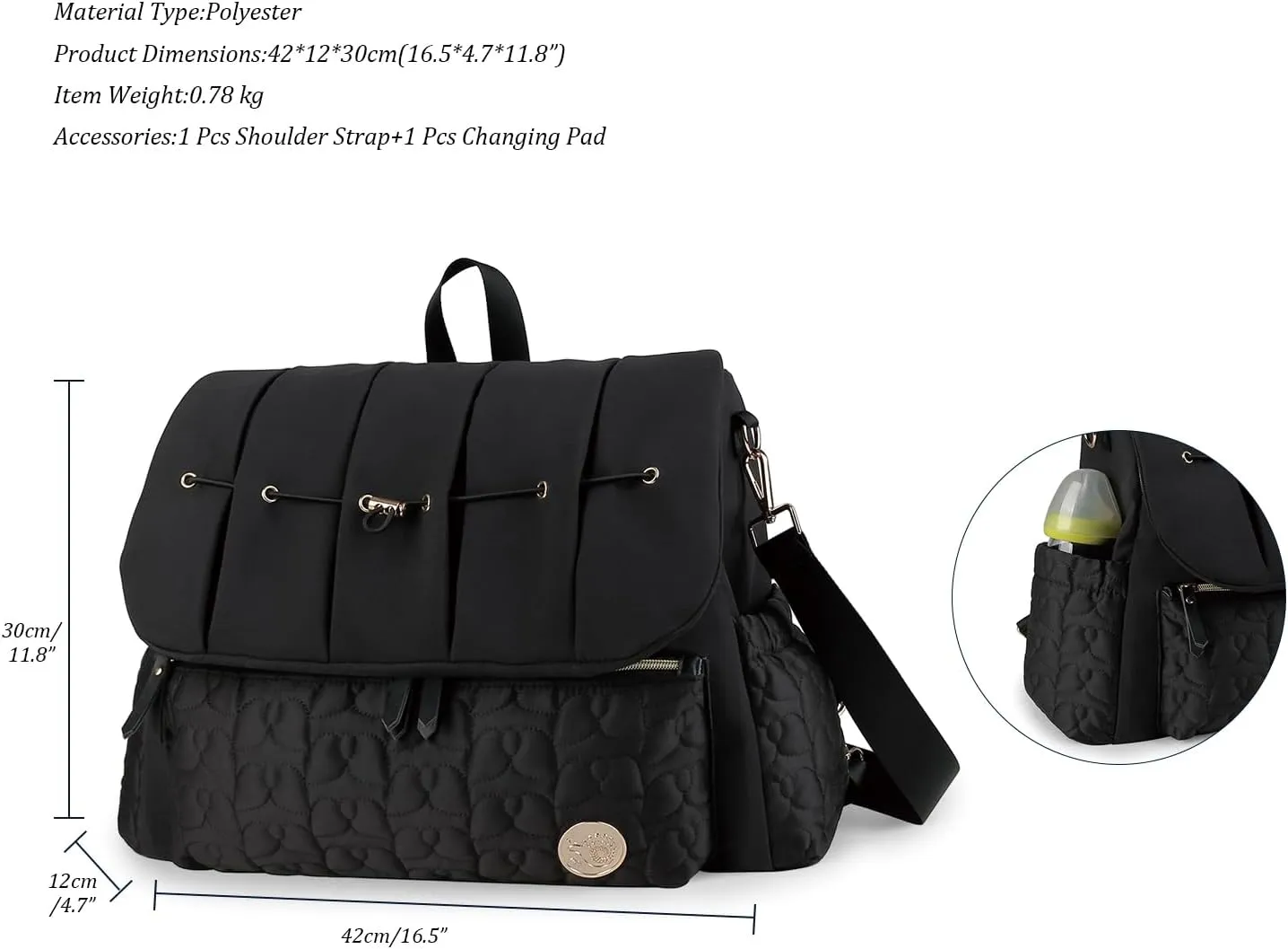Lmbabter Diaper Bag Backpack Convertible Messenger Bag Travel Backpack Maternity Bags Stylish Baby Bag with Changing Pad for Mom (Black)
