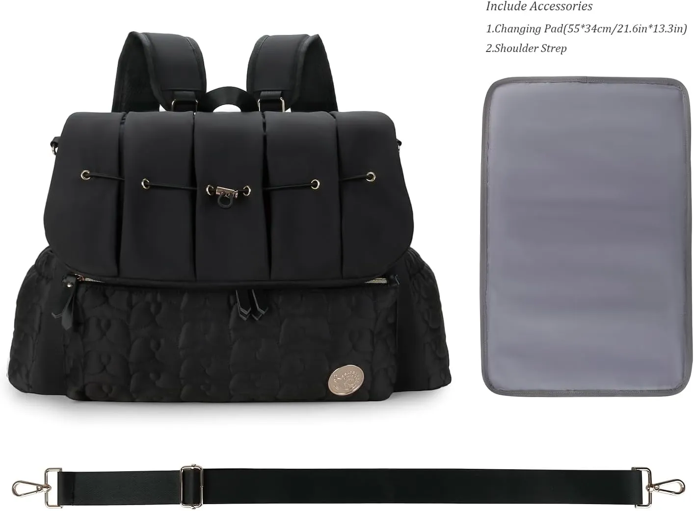 Lmbabter Diaper Bag Backpack Convertible Messenger Bag Travel Backpack Maternity Bags Stylish Baby Bag with Changing Pad for Mom (Black)